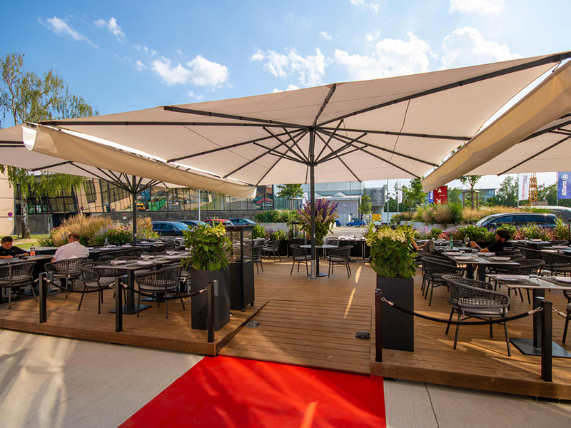 parasol résistant au vent, parasol professionnel, parasol plage, parasol rectangulaire, parasol terrasse, grand parasol beige, parasol avec gouttières